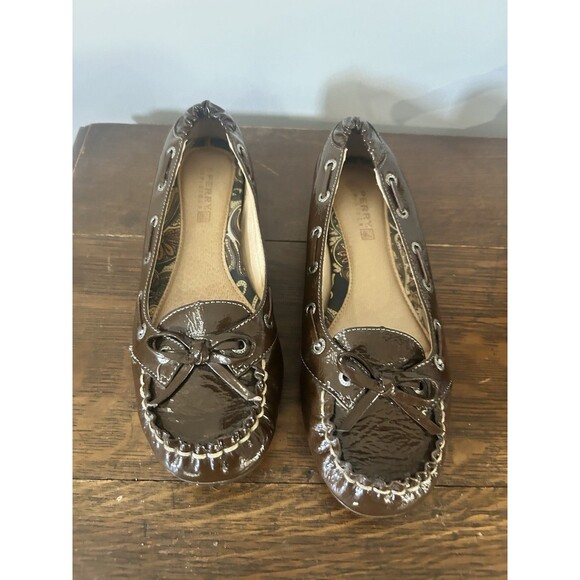 Sperry Topsider Patent Leather Brown Boat Shoes Loafers Women’s Size 7 Slip On - Picture 1 of 6